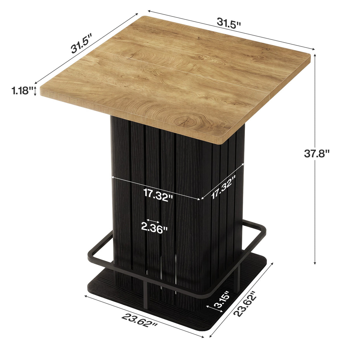 Square Bar Table for Home Kitchen, 37.8" H Counter-Height Dining Table Seats 2