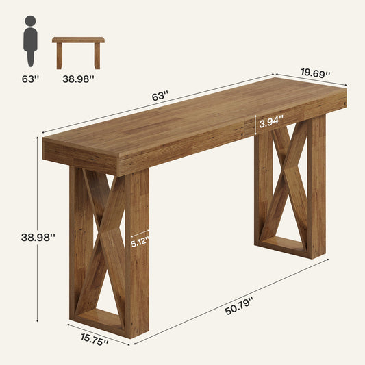 63" Bar Table, Rectangular Counter Height Pub Table with X-Shaped Frame