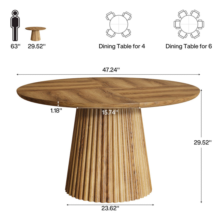 Round Dining Table, 47.24" Kitchen Table with Fluted Design for 4-6