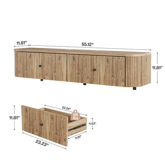 Floating TV Stand, 55" Wall Mounted Media Console with 2 Fluted Drawers