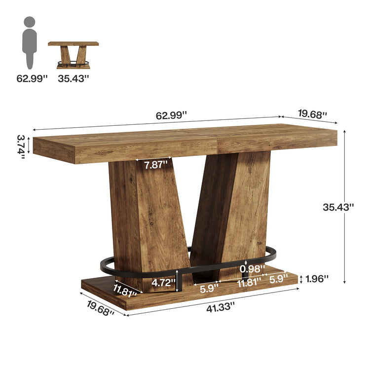 62.99" Bar Table for 4-6, Rectangle Counter Height Pub Table with Metal Footrest