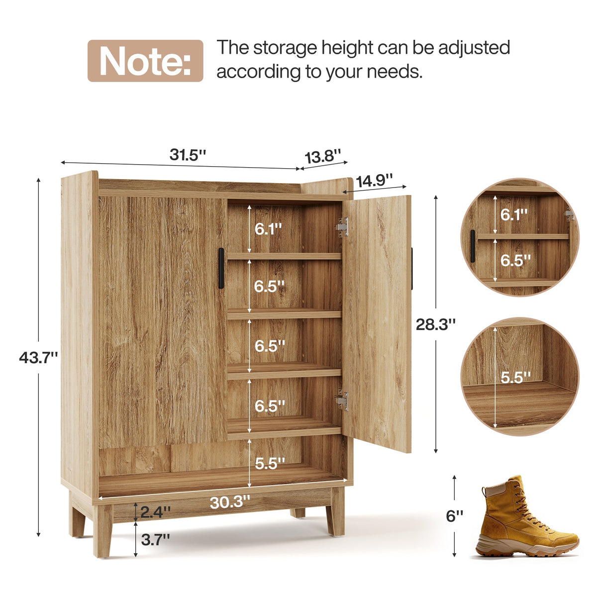 5-Tier Shoe Cabinet with Doors, 20-Pair Entryway Shoe Organizer Rack