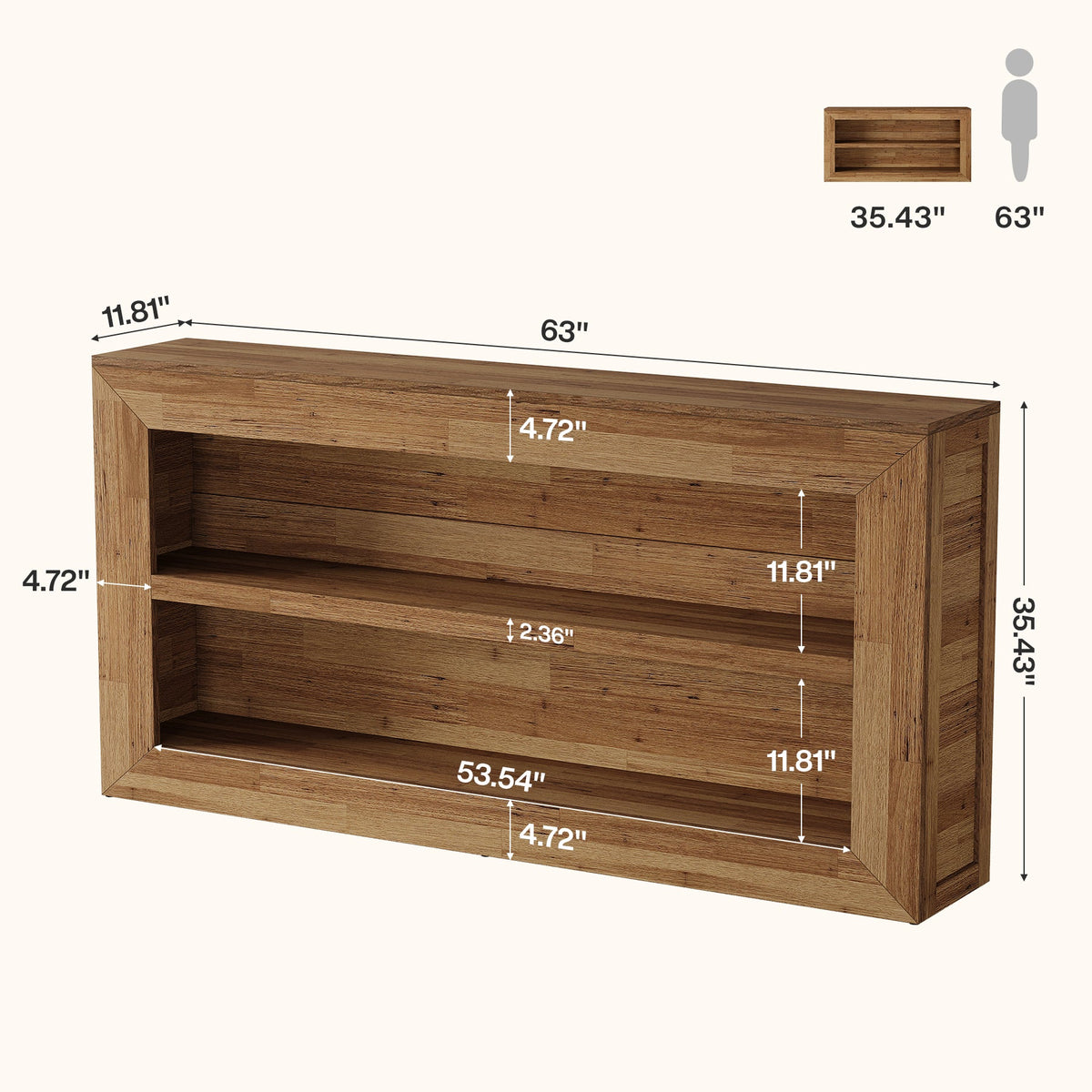 63-Inch Wooden Console Table, Narrow Entryway Table with 2-Tier Open Storage for Hallway