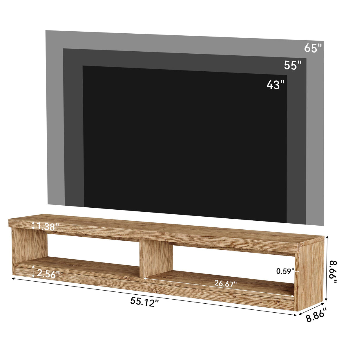 Tribesigns 55-Inch Floating TV Stand, Wall Mounted Solid Wood Media Console for Living Room and Bedroom