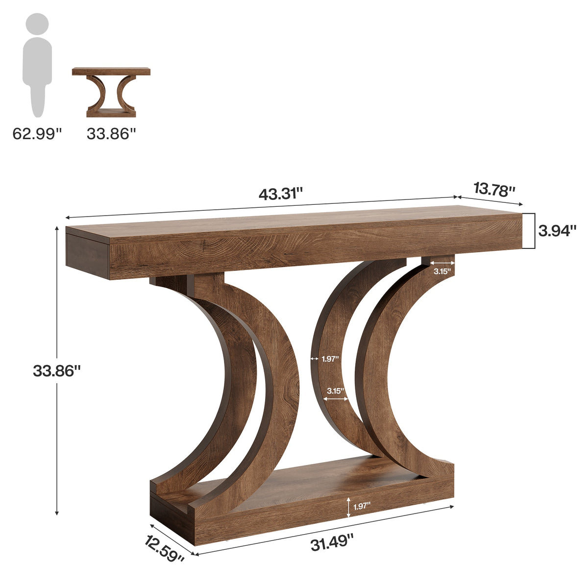 43.3" Console Table, Unique Sofa Table Behind The Couch with Curved Legs