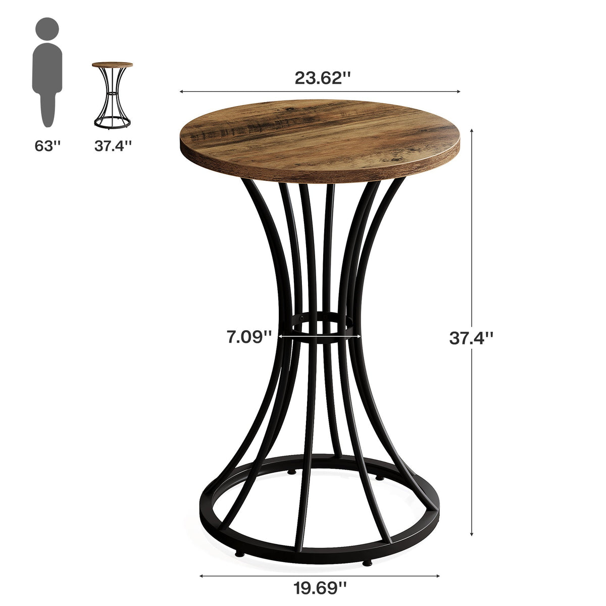 Rounded Table Bar Round Bar Table for 2, 37.4