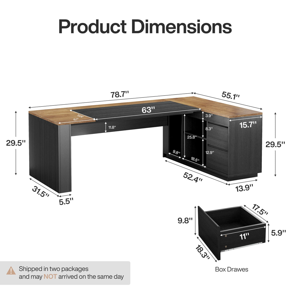L-Shaped Executive Desk, 78.7" Computer Desk with Cabinet and Storage Shelves