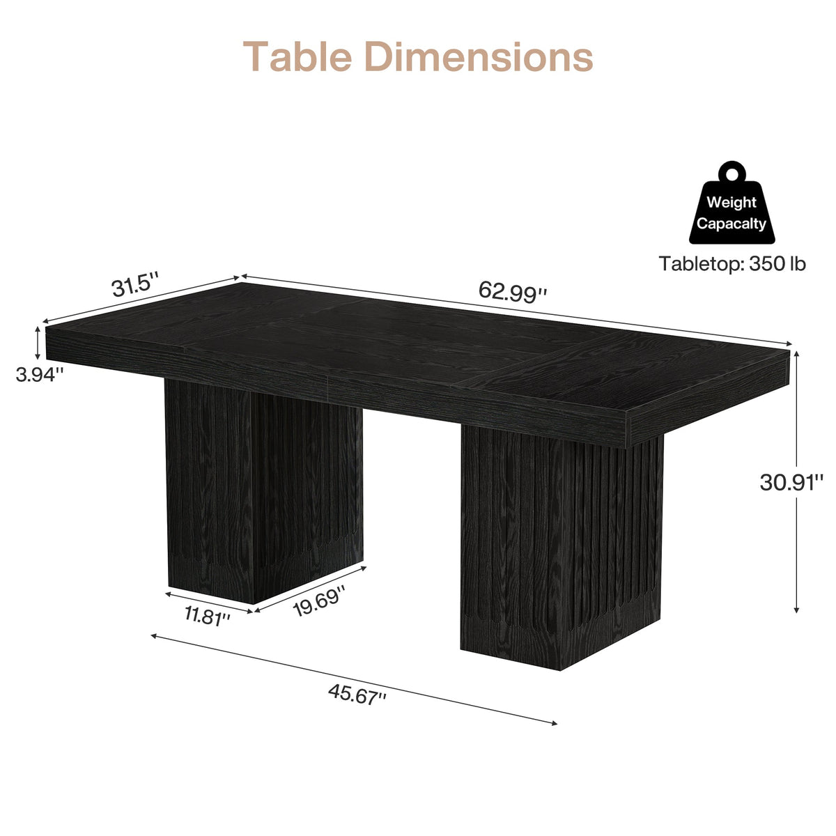 63" Executive Desk, Modern Office Computer Desk with Double Pedestal