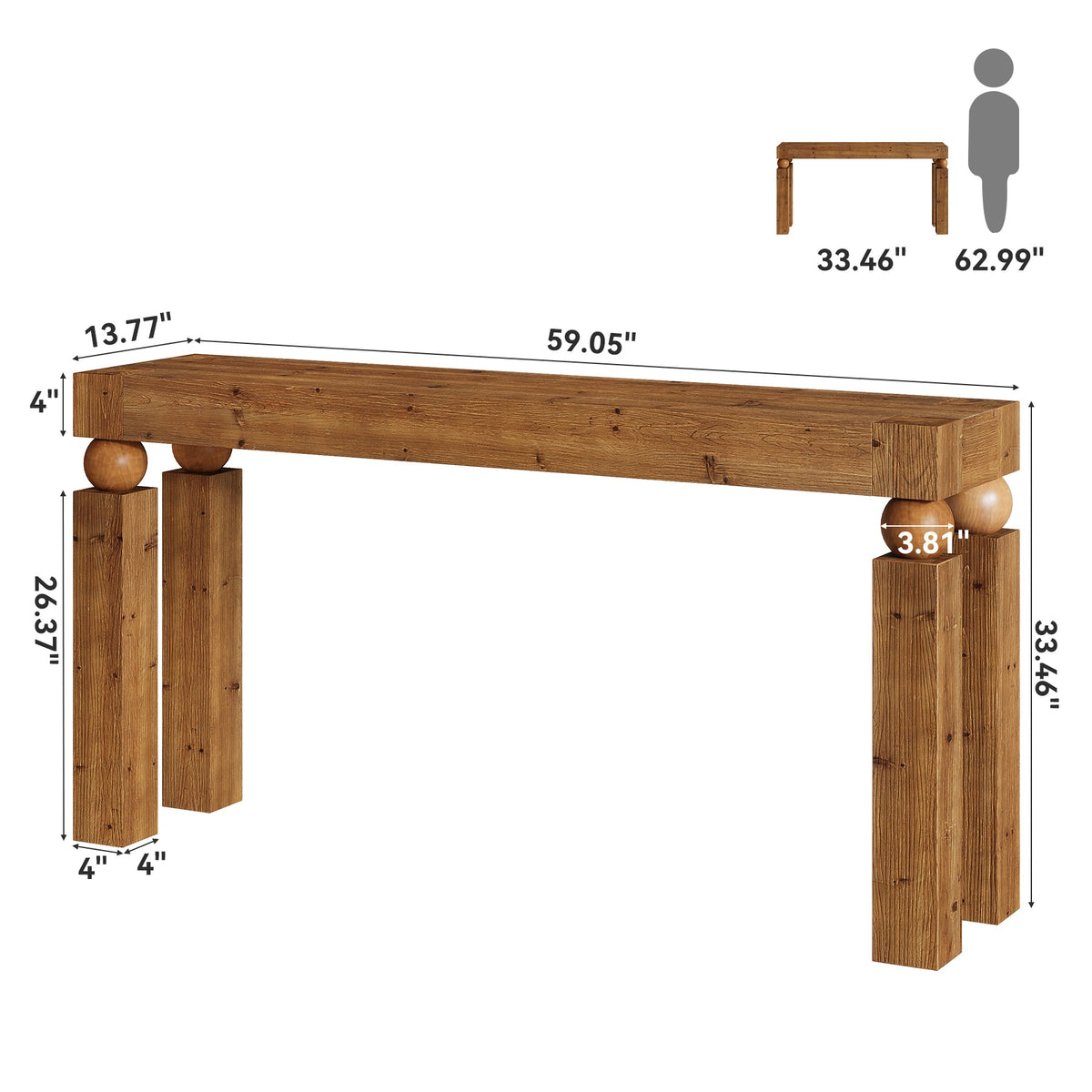 59" Solid Wood Console Table, Narrow Farmhouse Sofa Table Behind Couch