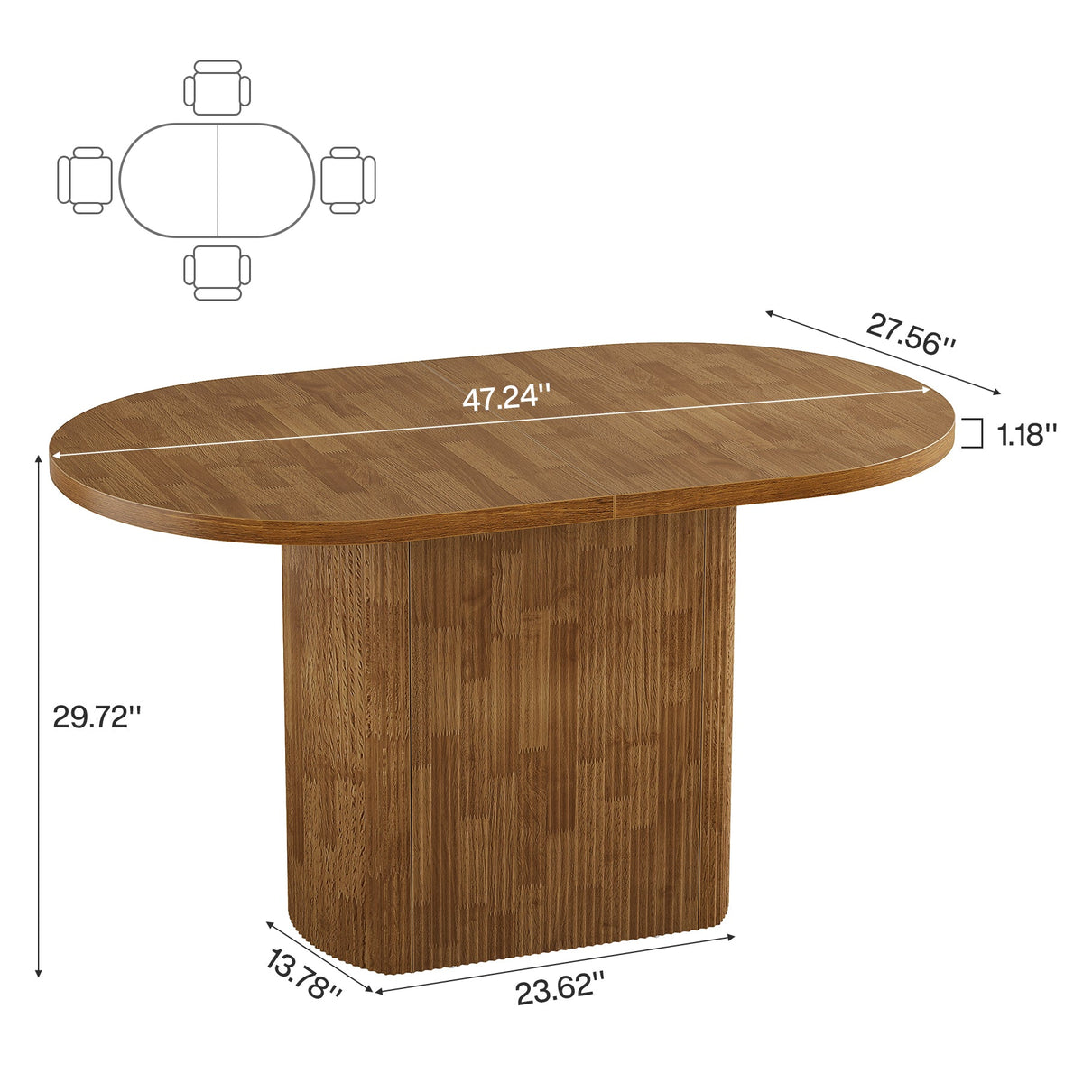 Oval Conference Table, 47.24" Meeting Table with Polygon Base for 4 People