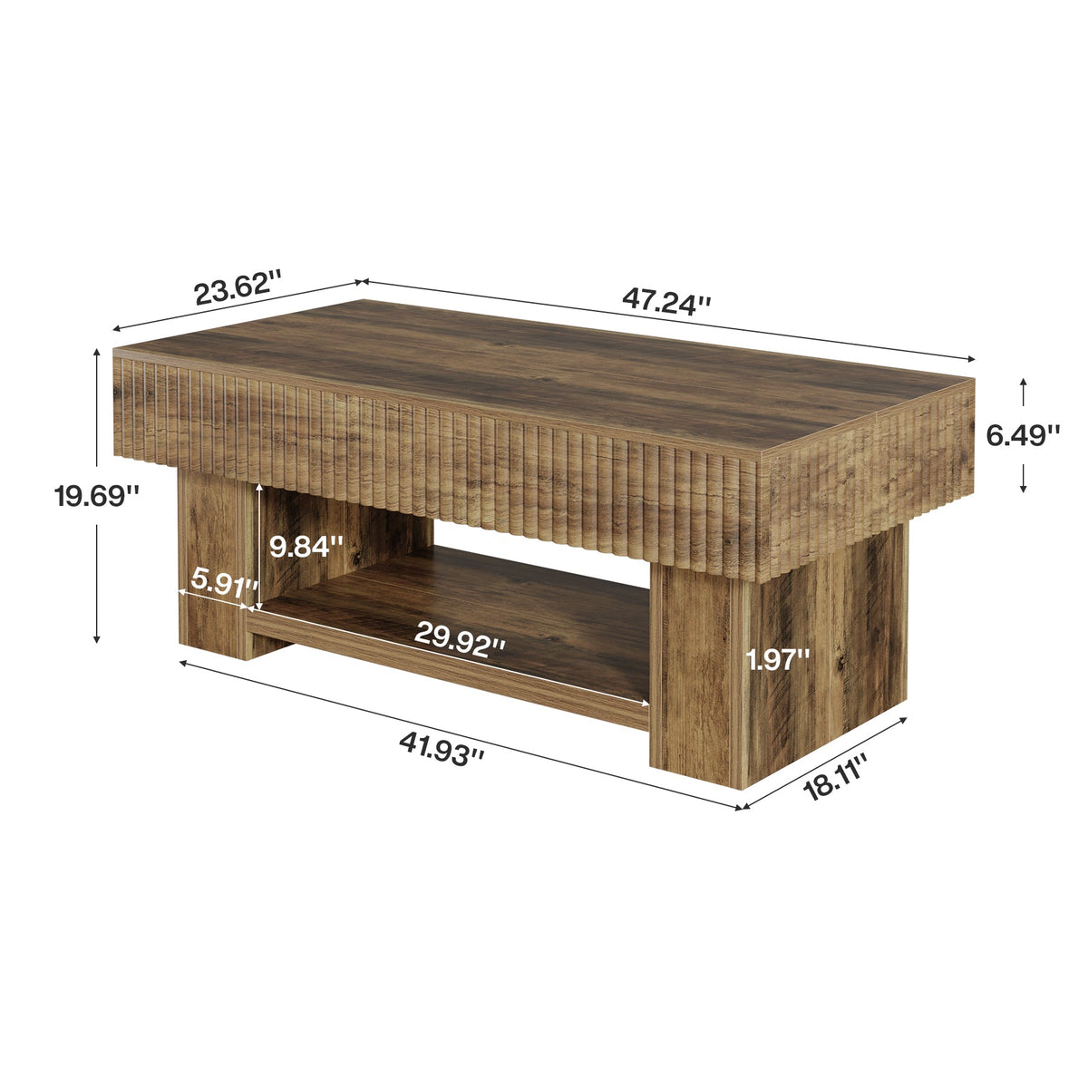 Farmhouse Coffee Table with Storage, 47" Center Table with Fluted Panel