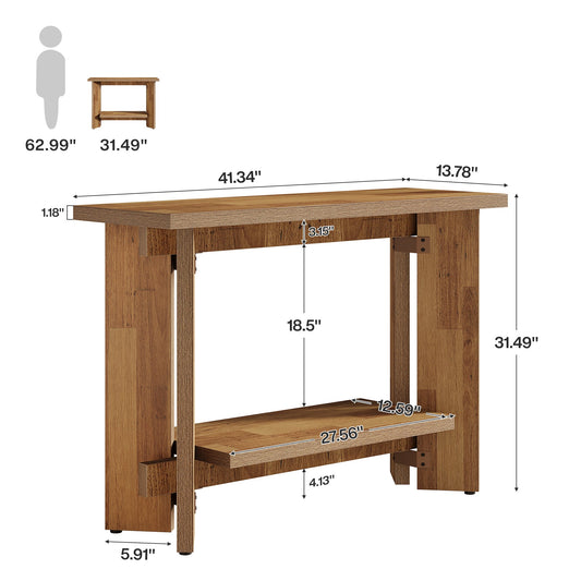2-Tier Console Table, 41" Narrow Sofa Entryway Table with Storage Shelf