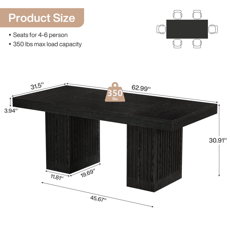 63" Dining Table for 4-6 People, Rectangular Kitchen Table with  Double Pedestal