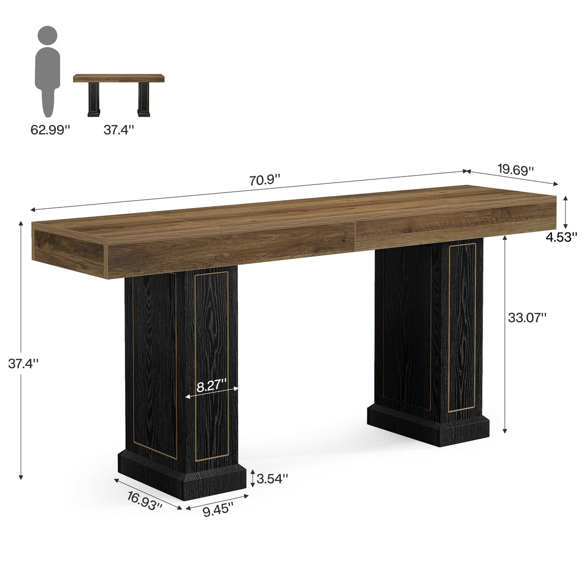 71" Extra Long Sofa Table Behind Couch, 37.4" Tall Narrow Console Table with Gold Accents