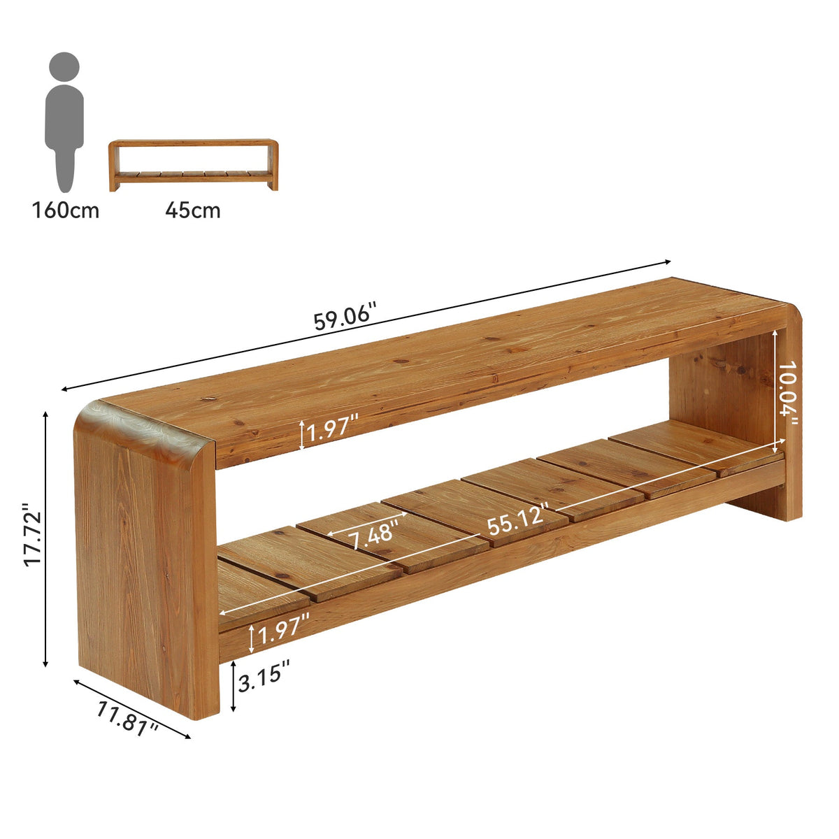 59" Solid Wood Entryway Bench, Farmhouse End of Bed Seating Shoe Bench with Storage