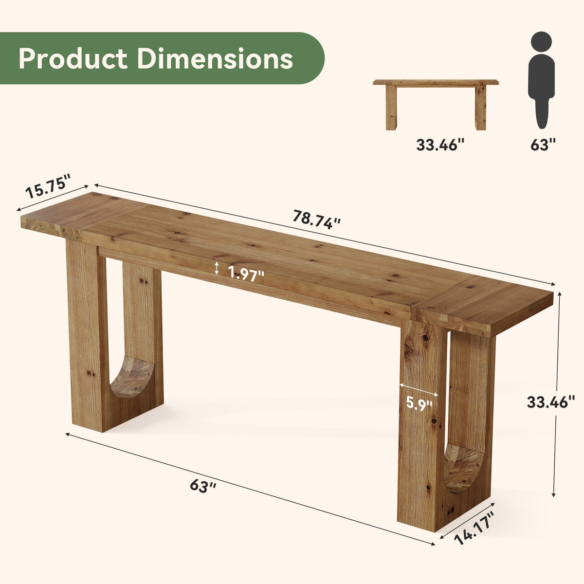 78.74" Solid Wood Console Table, Long Entryway Table with Hollow U-shaped Base