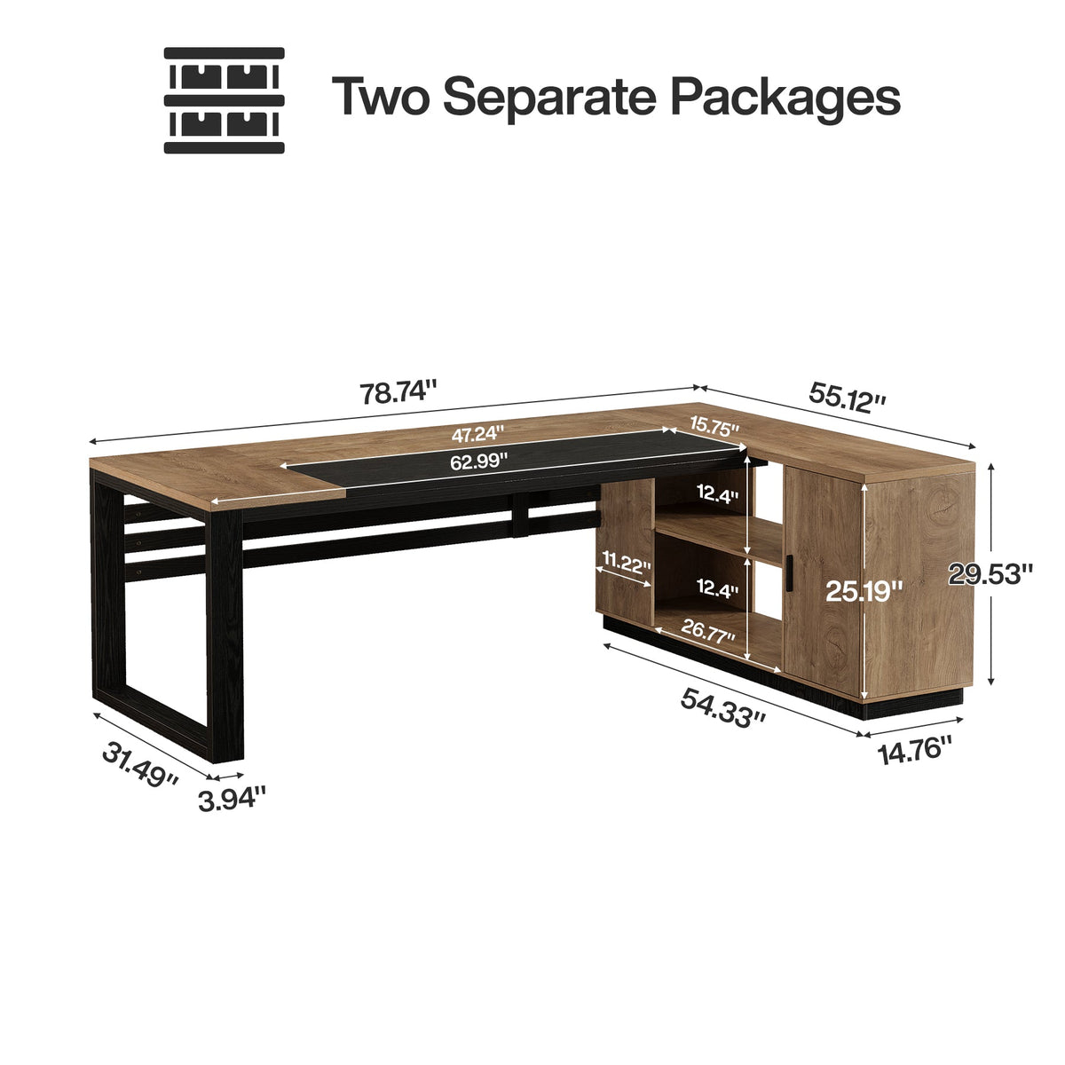 78" L-Shaped Executive Desk, Modern Office Desk with Cabinet Storage & Shelves