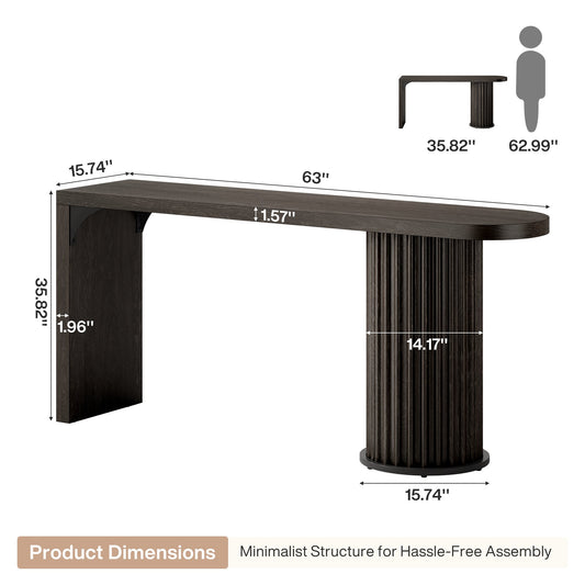 63" Bar Table, Counter Height Pub Table with Fluted Cylindrical Base