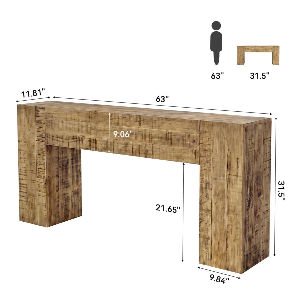 Solid Wood Console Table, 63" Farmhouse Sofa Table Behind Couch for Entryway