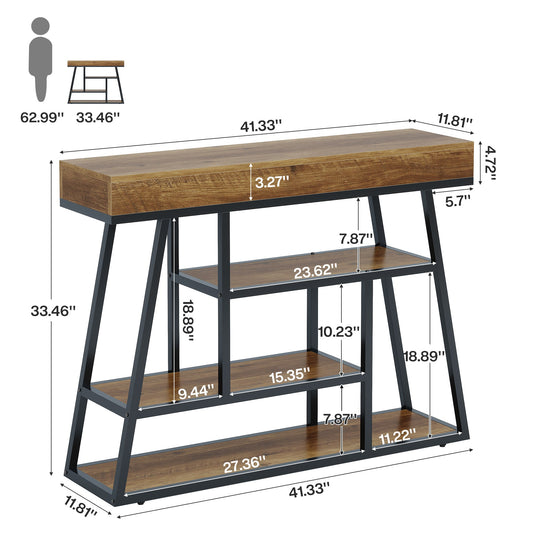 41.3" Console Table, Industrial Entryway Sofa Table with 4-Tier Shelves
