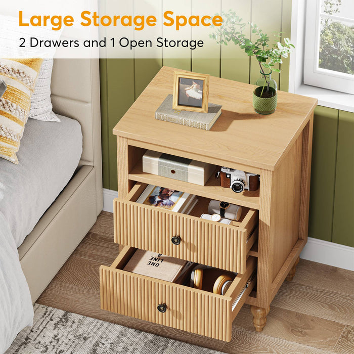 Wood Nightstand, 2 Drawers Sofa Side Table with Open Storage Space Tribesigns