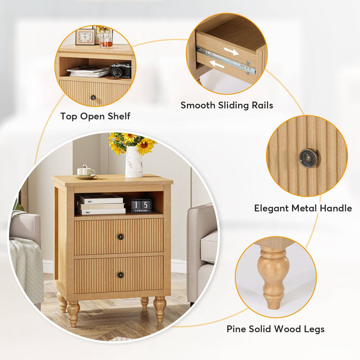 Wood Nightstand, 2 Drawers Sofa Side Table with Open Storage Space Tribesigns