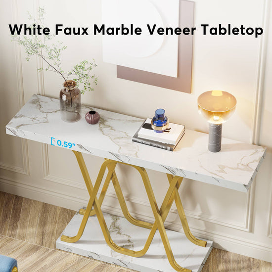 Tribesigns Console Table, 2-tier Modern 39" Sofa Table with Faux Marble Top