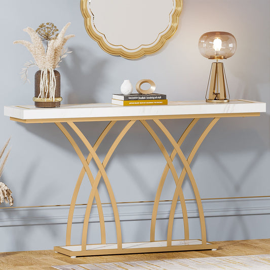 Console Table, 55 Inch Modern Faux Marble Entryway Table Tribesigns