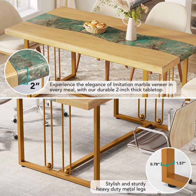 63" Dining Table with Faux Amazonian Green & Light Brown Finish Tribesigns