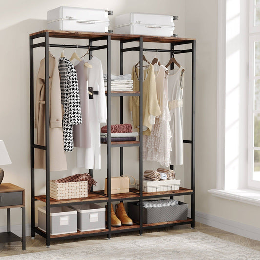 Freestanding Closet Organizer, Double Rod Clothes Rack Tribesigns