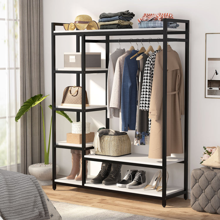 Freestanding Closet Organizer, Garment Rack with 6 Shelves Tribesigns