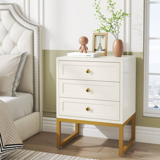 Nightstand, Modern Bedside End Table with 3 Drawers Tribesigns