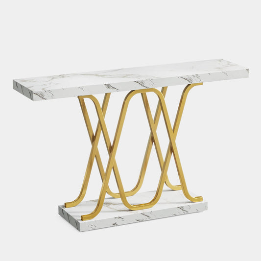 Console Table, 2-tier Modern 39" Sofa Table with Faux Marble Top Tribesigns