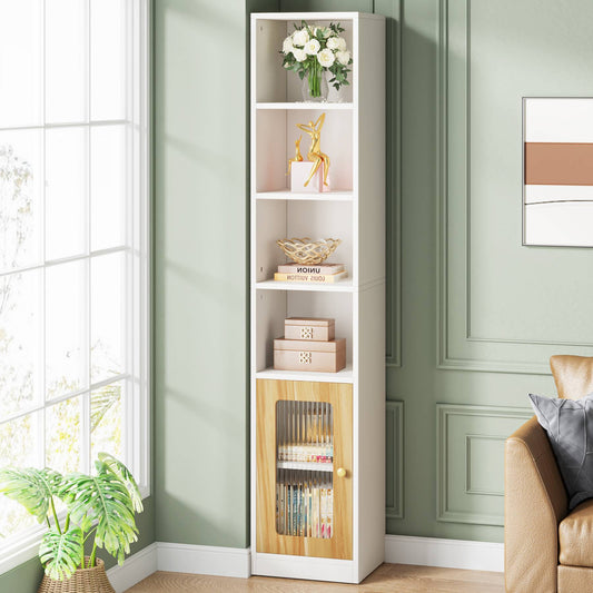 Tribesigns Bookcase, 79" Narrow Bookshelf 6 Tier Cube Organizer with Door Tribesigns