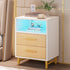 Nightstand, LED Bedside Table with 2 Drawers & Open Storage Tribesigns