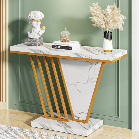 Console Table, 41-Inch Modern Entryway Table with Faux Marble Tabletop Tribesigns