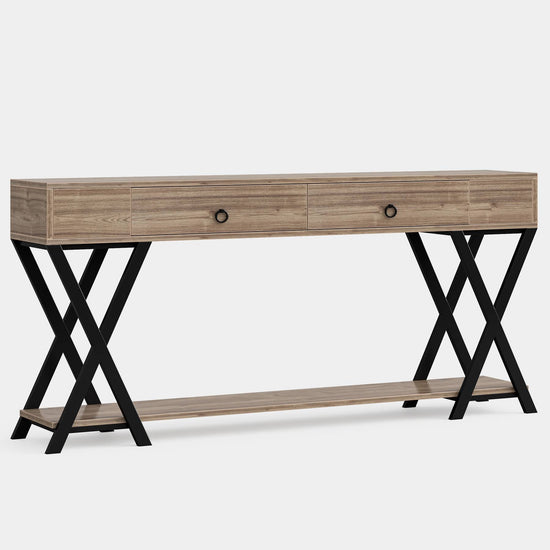 2 Drawers Console Table, 71" Entryway Sofa Table with Shelf Tribesigns