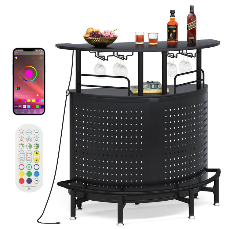 Smart Bar Unit with Led Lights, 3-Tier Liquor Bar Table Tribesigns