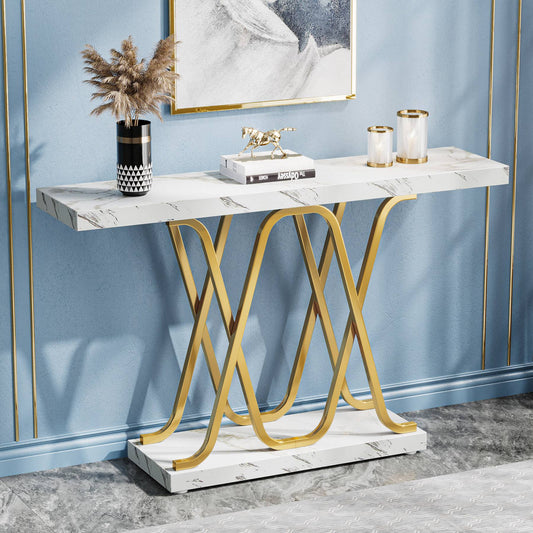 Console Table, 2-tier Modern 39" Sofa Table with Faux Marble Top Tribesigns