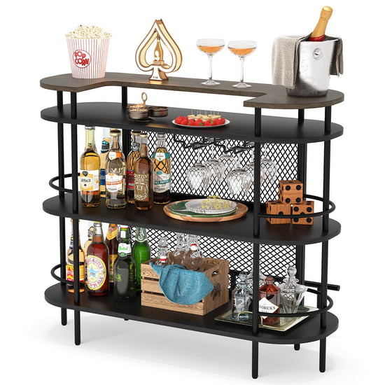 Bar Unit for Liquor, 4 Tier Bar Cabinet with Storage Shelves and Footrest Tribesigns