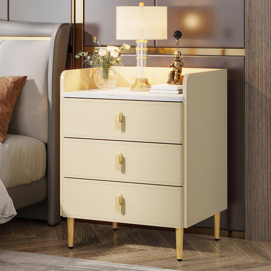 Nightstand with 3 Drawers, Modern Beside Table with Faux Marble Top Tribesigns