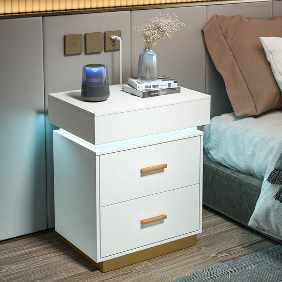 LED 3-Drawer Nightstand, Modern Bedside Table with Sliding Top Tribesigns
