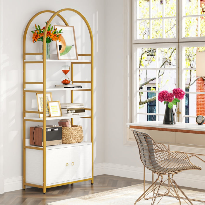 4-Tier Bookshelf with Cabinet, 75.9" Tall Etagere Bookcase with Door Tribesigns