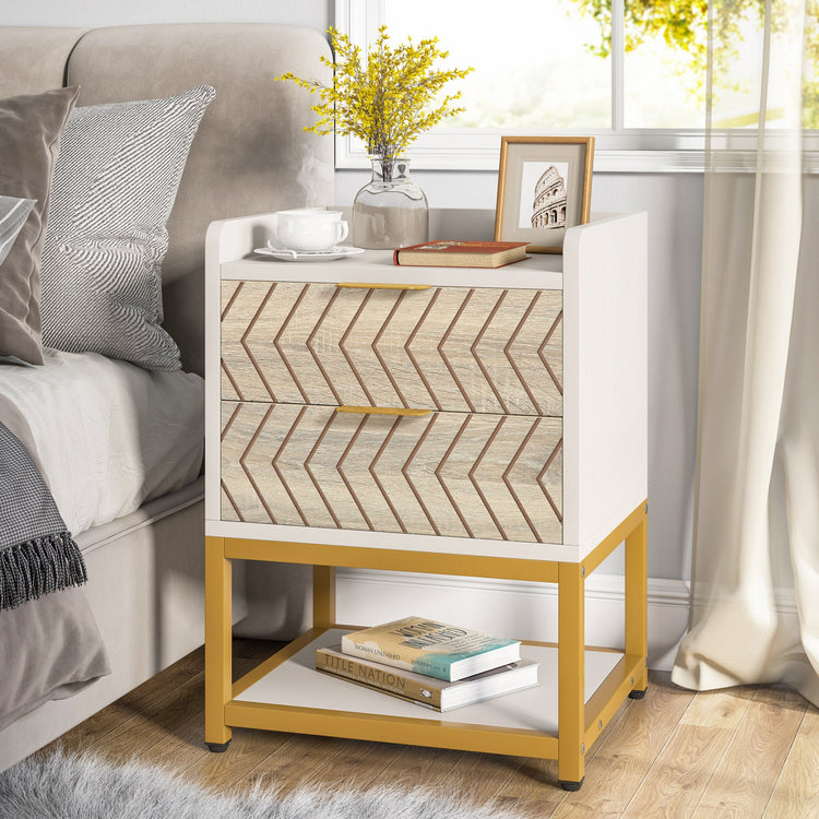 Nightstand, 2-Drawer Bedside End Table with Storage Shelf Tribesigns