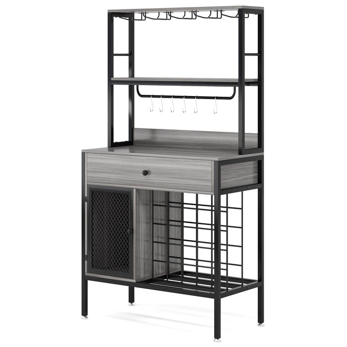 Tribesigns Wine Rack, 64" Wine Bar Cabinet with 6 Hooks & Drawer