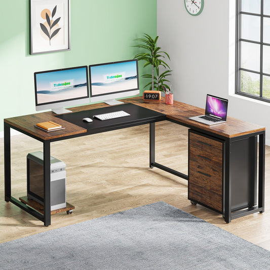 Tribesigns Tribesigns L-Shaped Desk, 63" Executive Computer Desk with Mobile File Cabinet