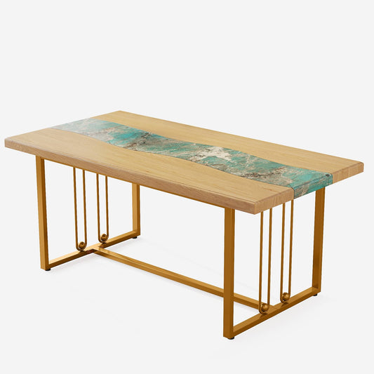 63" Dining Table with Faux Amazonian Green & Light Brown Finish Tribesigns