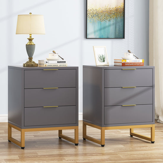 Nightstand, Modern Bedside End Table with 3 Storage Drawers Tribesigns