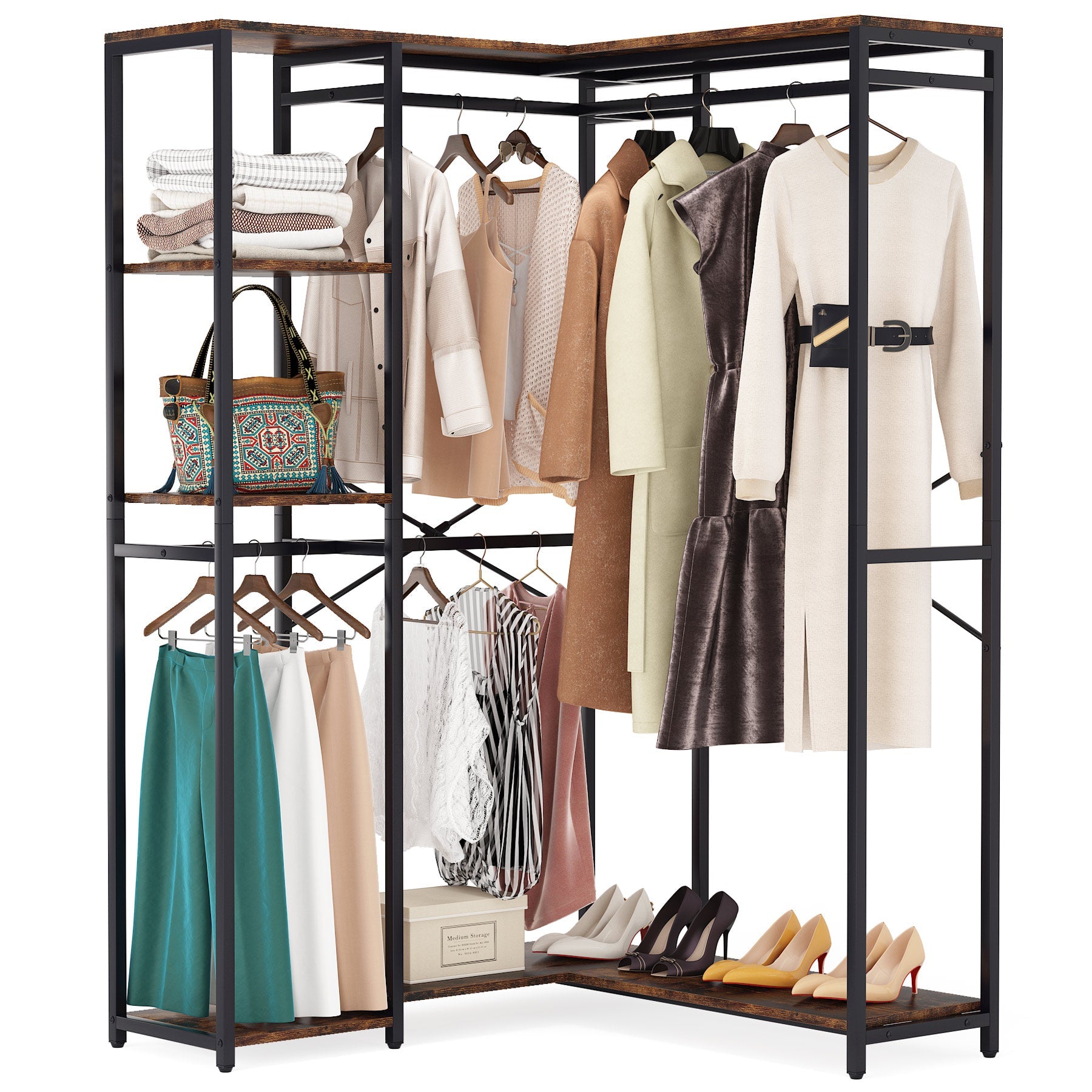 Tribesigns Freestanding Closet Organizer, L-Shaped Clothes Rack