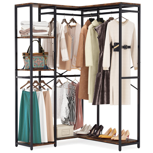 Freestanding Closet Organizer, L Shaped Garment Clothing Rack Tribesigns